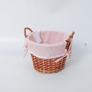 Rustic Antique Circle Wicker Picnic Basket <strong>Empty</strong> Easter <strong>Hamper</strong> with Folding Handles Willow Garden Harvest - Product Image 4