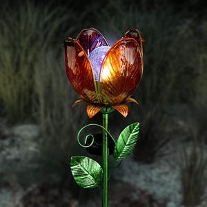 Solar Iron Art <b>Rose</b> Lamp Led Color Glass Outdoor Garden Stake <b>Light</b> Water Resistant Free Standing - Product Image 2