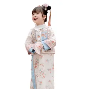 2024 китайский ханьфу старинная Одежда для девочек Милая Вышивка в китайском стиле детский короткий топ Новогодняя одежда