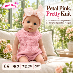 DollDuo Custom 13 Inch Silicone <b>Reborn</b> Baby <b>Doll</b> Open Eyes Pink Knit Outfit Bow Lifelike Hand Painted Soft Toy Educational - Product Image 2