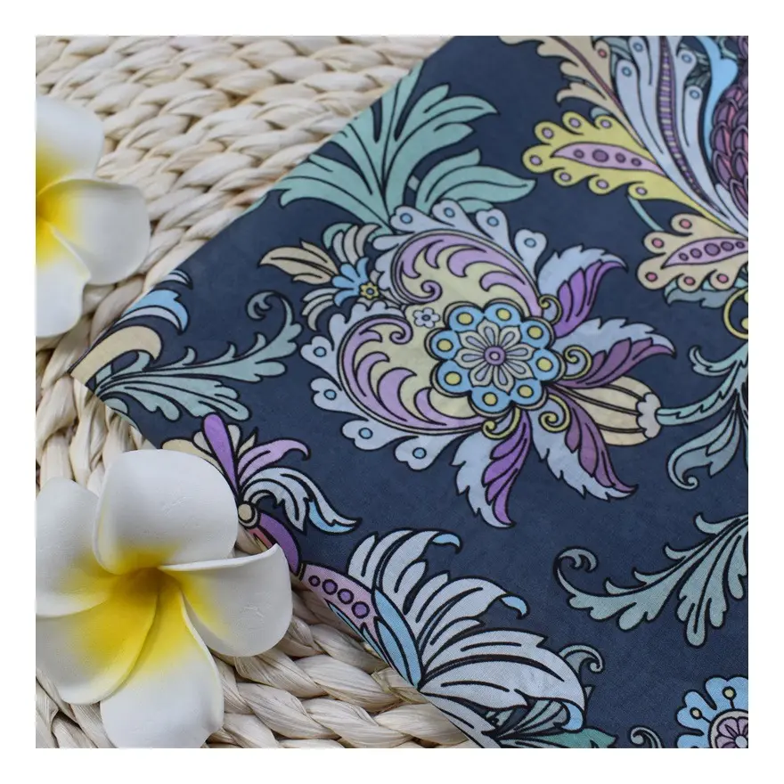 Low moq custom digital printing stock cotton fabric printed cotton hawaii design poplin woven fabric for tshirt