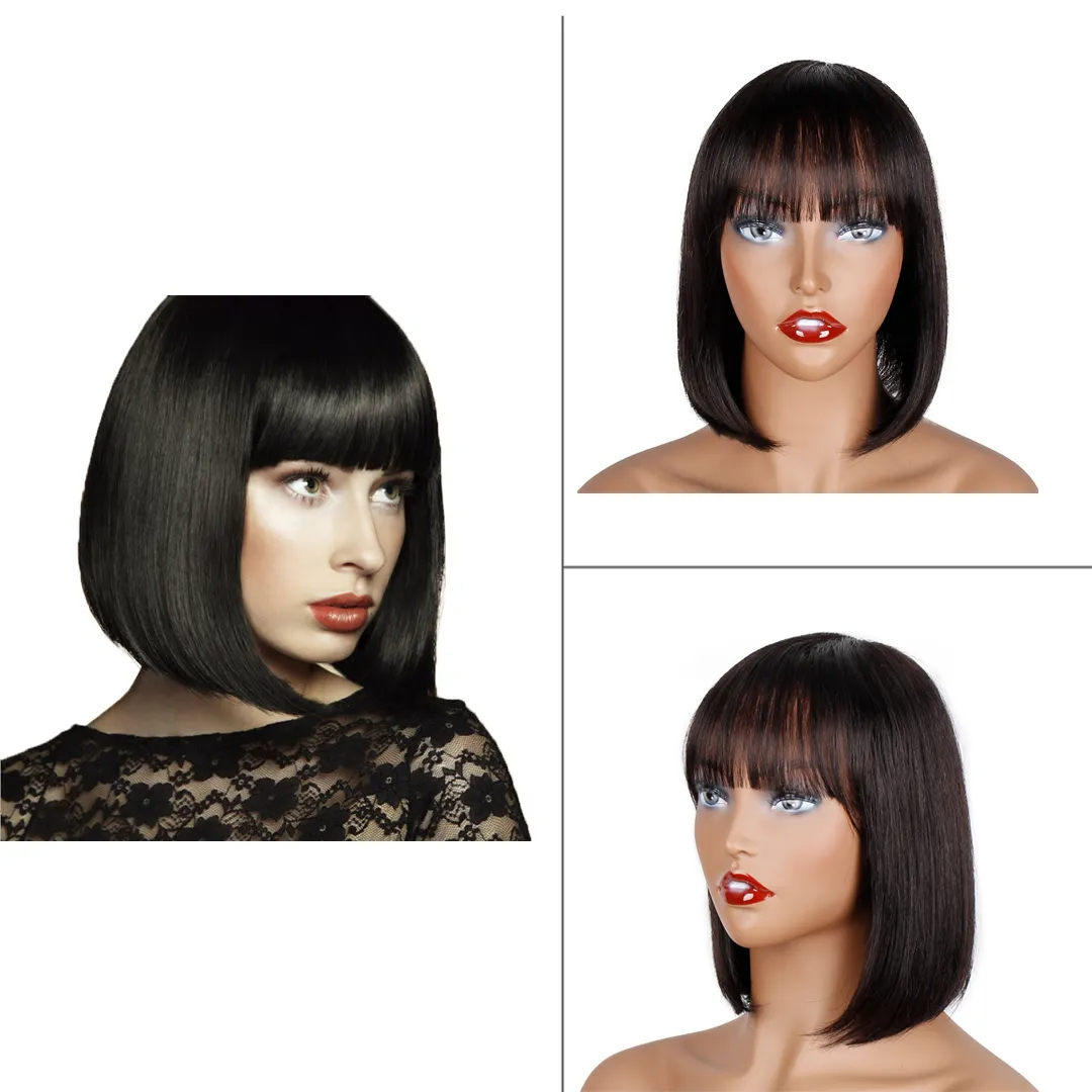 10 and 12 inch human hair, fashionable women's wig, delicate black short hair wigs