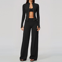 Ensemble de yoga 3 pièces pour femme avec veste zippée, soutien-gorge de sport et pantalon large – Tenue de sport respirante et extensible pour la gym et la course à pied