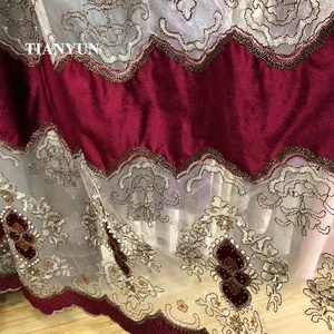 Nhung rèm cửa thời trang mô hình sang trọng Phong cách màn thêu đính cườm vải cổ điển dệt hiện đại Grommet Rèm Cửa Sổ Màu Đỏ - Product Image 3