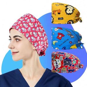 New Arrival Pure Cotton Comfortable Floral Cartoon Printed Nurse Working Medical Hats Surgical <b>Scrub</b> <b>Cap</b> Satin Line Worsted - Product Image 2