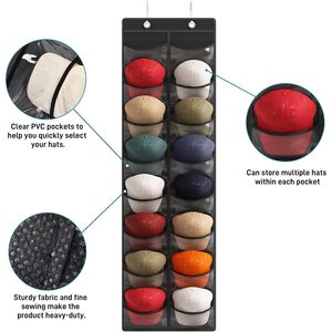Hat Organizer 16 Pocket Over The Door Cap Rack Black Non Woven <b>Hanging</b> Closet <b>Storage</b> For Hats - Product Image 3