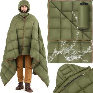Coperta da Campeggio con Cappuccio Migliorata, Impermeabile, Imbottita 650 Fill, Poncho Coperta 196 x 127 cm, <span class=keywords><strong>Sacco</strong></span> <span class=keywords><strong>a</strong></span> <span class=keywords><strong>Pelo</strong></span> Indossabile e Ripiegabile - Product Image 1