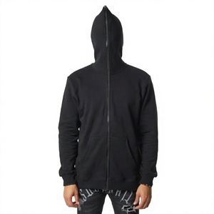 Sudadera con Capucha Negra para Hombre, Cierre Completo, Corte Regular, Color Sólido, Informal, de Felpa Francesa, Chaqueta con Cierre, para Otoño - Product Image 2
