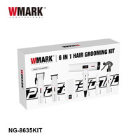 Kit de toilettage des cheveux rechargeable WMARK NG-8635KIT EU 6 en 1, ensemble professionnel de barbier, tondeuse, coupe-cheveux, sèche-cheveux, rasoir, flacon pulvérisateur