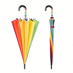 Large Auto Open 16 Rib Stick With a Classic J Hook Curved Handle Automatic <b>Windproof</b> Travel <b>Umbrella</b> Promotion Gift - Product Image 3