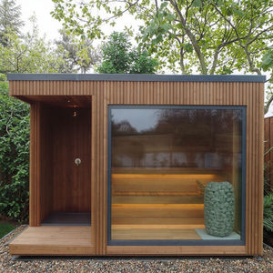 <span class=keywords><strong>Cabine</strong></span> <span class=keywords><strong>de</strong></span> <span class=keywords><strong>douche</strong></span> moderne en bois <span class=keywords><strong>de</strong></span> pruche écologique avec sauna infrarouge extérieur à toit plat, trous pré-percés, installation facile DIY pour villa - Product Image 2