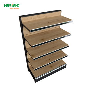 Étagère murale simple face en acier à grain de bois Highbright avec panneau arrière en bois pour présentoir de vente au détail, rayonnage gondole pour supermarché et épicerie - Product Image 2