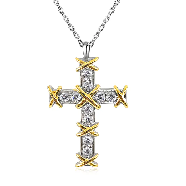 New Fashion Sterling Silber Double Gold Plated Halskette Schmuck Zirkonia Kreuz Halskette