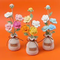 Rangkaian Bunga Mawar Rajut Wol Multi-Warna 4 Kepala, Sentuhan Alami, Hiasan Rumah, Hadiah Wisuda & Hari Valentine, Untuk Penggunaan Dalam Ruangan