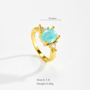FUAMAY 2025 élégant Boho bijoux en laiton cuivre deux tons Tri pierre côté pierres ovale opale anneau Chic Festival élégant sophistiqué - Product Image 6