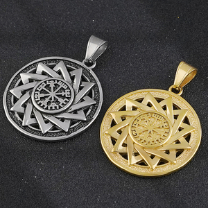 Joyería <span class=keywords><strong>de</strong></span> fábrica OEM precio barato Punk Hip Hop nórdico vikingo brújula <span class=keywords><strong>runas</strong></span> fundido Acero inoxidable hombres colgante chapado en oro - Product Image 3