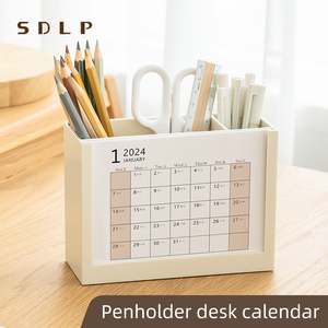 OEM/ODM 2 en 1 Conteneur de rangement pour crayons d'étudiant Organisateur de bureau avec cartes de calendrier Porte-stylo portable - Product Image 3