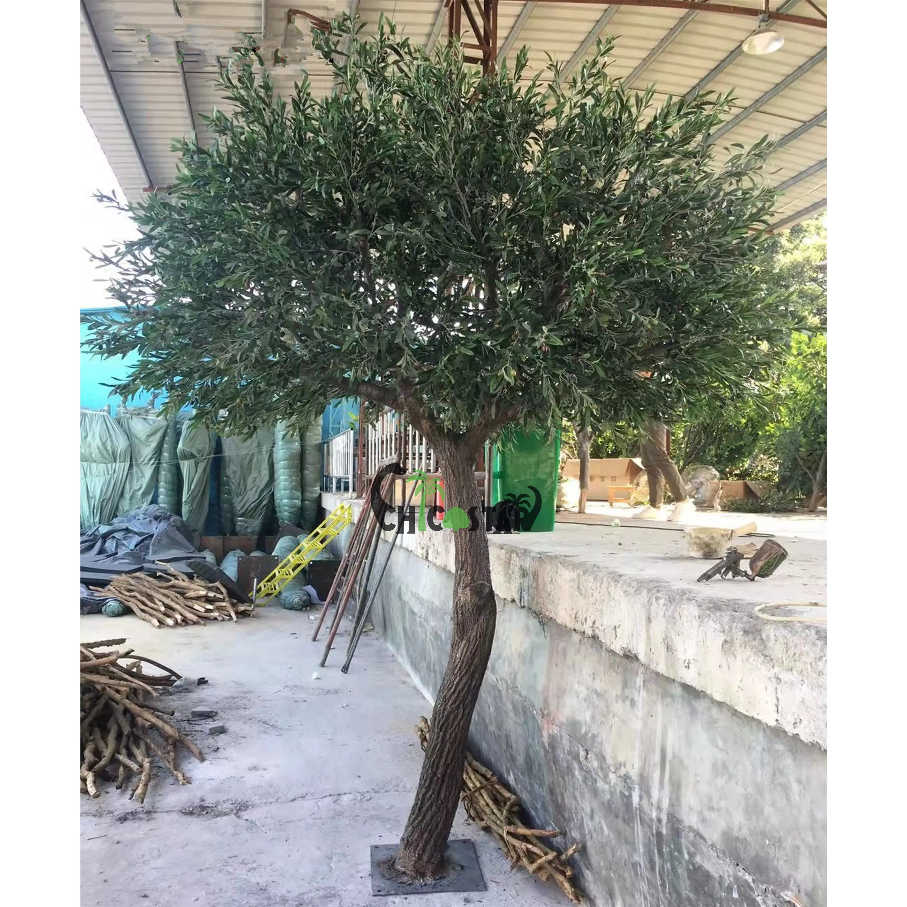 カスタマイズされた大きな常緑人工古い安価なオリーブの木/装飾グラスファイバー人工大きなオリーブの木の枝