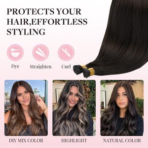 Extensioni di capelli umani vergini Remy europei russi a doppia trama, lisci come seta, con cheratina pre-incollata a punta I F U V Y - Product Image 5