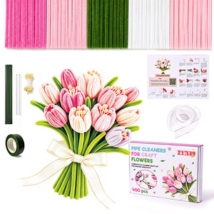 Kit de Bouquet de Fleurs de Tulipes DIY en Gros, Tiges de Chenille Violettes et Roses, Nettoyants pour Tuyaux, Fournitures Artisanales Florales pour Cadeaux Faits Main - Product Image 6