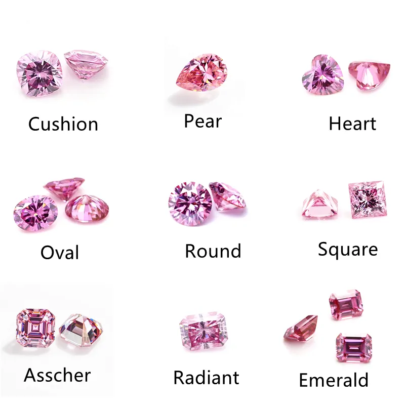 Bulat/Oval/persegi/bantal/pir/HATI/berseri/Asscher/zamrud memotong pelapisan merah muda moissanite berlian longgar permata batu permata moissanite