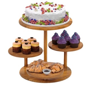 Wooden Multi Tier Dessert <b>Stand</b> Round Natural Color 4 Tier For Birthday Parties Cupcakes Pastries Tabletop Display - Product Image 5
