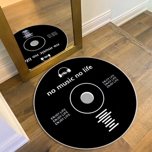 Tappeto da gioco morbido rotondo bianco con motivo a CD, antiscivolo, tappetino da bagno - Product Image 1