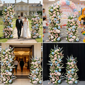 Pilares de Flores Artificiales de Seda Rosa y Azul Macaron, Soporte Romántico para Rosas, Decoraciones Modernas para Bodas y Ceremonias de Regreso a Clases - Product Image 2