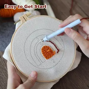 Hand Make DIY Embroidery Pattern Punch Needle Kit For Beginner Hoop Needle Threader Full Set