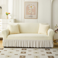 Housse de Canapé Jacquard Tricotée Extensible de Luxe, Ensemble 4/3/2/1 Places, Protection de Canapé avec Jupette pour Décoration d'Intérieur