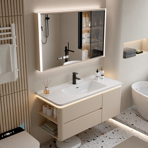 Mueble de Baño Personalizado Color Crema, Mueble de Baño de 36 Pulgadas con Lavabo y Gabinete Lateral - Product Image 1