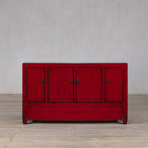 Buffet de rangement artisanal en bois massif rouge vieilli, style chinois traditionnel, grande capacité, écologique, pour couloir et cuisine - Product Image 1