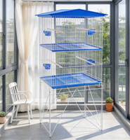Grande volière à 2 niveaux en fil métallique, design toit de maison, structure métallique autoportante, plusieurs perchoirs et gamelles amovibles