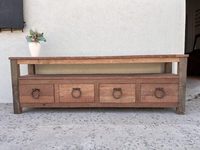 Ferme moderne Armoire d'appoint à 4 tiroirs Établi en bois avec rangement en métal pour la maison Cuisine Chambre à coucher-Salle à manger Buffet Locker