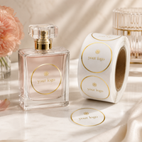 Étiquettes de parfum rondes transparentes personnalisées de luxe, autocollantes en PET, résistantes à l'eau, avec dorure à chaud, en rouleau, pour flacons de parfum