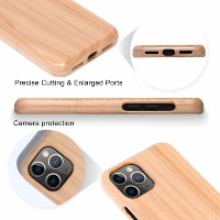 Coque de téléphone Sytron personnalisée sur le thème de la nature, 2-en-1, en bois de bambou, lisse, antichoc, pour iPhone 13 avec protection d'écran et sac OPP