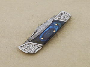 Handmade American Damascus Steel Folding Utility <b>Knife</b> Clip Point Bevel Blade Pakka Wood Handle Leather Sheath OEM EDC Camping - Product Image 4