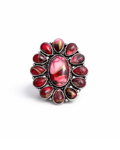 Red Rose Dahlia Turquoise <b>Statement</b> <b>Ring</b> in 925 Sterling <b>Silver</b> Boho Artisan Gemstone Jewelry for Women Everyday Wear Special - Product Image 1