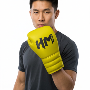 Gants de boxe HMS SPORTS en cuir PU, à lacets, pour adultes, équipement d'entraînement, jaunes - Product Image 1