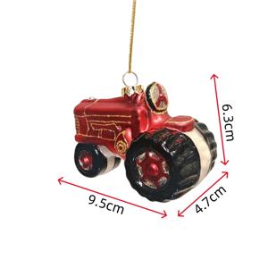 Decorazione Natalizia in Vetro a Forma di Pickup e Trattore Vintage Rosso, Ornamento da Appendere, Regalo Festivo a Prezzo di Fabbrica - Product Image 4