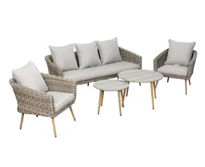 Patio Wicker 5 Piece Sofa Set Steel Frame Outdoor Rattan Furniture Set For Gazebo Garden