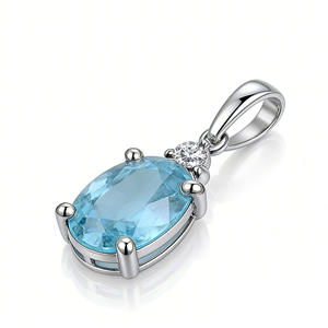 Pendentif classique personnalisé en or massif 14K avec saphir de laboratoire, serti griffe, ovale, pierre de naissance de septembre, pour cadeau de fiançailles, style pull - Product Image 2