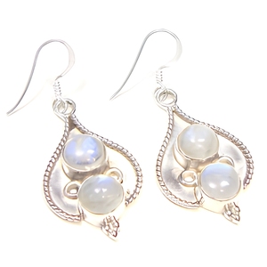 925 Sterling Silver Natural Rainbow Moonstone Handcrafted Gemstone Ethnic Indian Design <b>Earrings</b> - Product Image 1