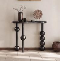 Console d'entrée vintage en bois massif avec miroir, style rétro français, table de couloir, bureau d'entrée, design moderne, luxe léger, minimaliste, salon