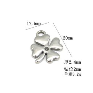 จี้รูปใบโคลเวอร์สี่แฉก Anno Jewelry ทำจากสแตนเลส รูปหัวใจ อุปกรณ์ตกแต่งเครื่องประดับ DIY สำหรับสร้อยข้อมือและสร้อยคอ - Product Image 4