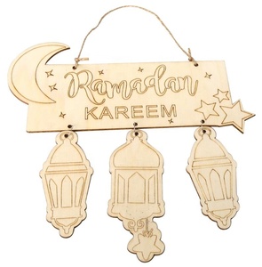 Pendentif en forme de couronne ajourée, accessoires décoratifs en bois, ornement musulman pour fête de Festival islamique, artisanat suspendu pour <span class=keywords><strong>Eid</strong></span> <span class=keywords><strong>Mubarak</strong></span> - Product Image 3