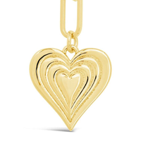 Collier personnalisé en acier inoxydable plaqué or 18 carats avec chaîne trombone et pendentif cœur superposé, bijou rétro à double cœur
