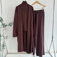 Vintage Moda Bayanlar 3 Parçalı Set Kırışmaz Merserize Pamuklu Uzun Hırka Örme Pantolon Süveter Takım Günlük İlkbahar Sonbahar