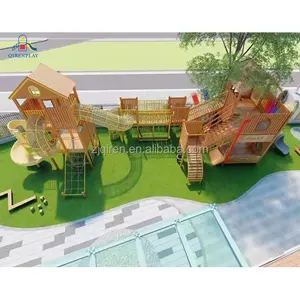 Thiết bị sân chơi ngoài trời bằng gỗ công viên thành phố lớn bằng gỗ trẻ em Playhouse