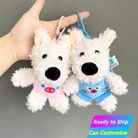 Porte-clés en peluche personnalisé en gros, motif chien moelleux, Terrier Blanc Kawaii, Westie, animal en peluche, breloque de sac, chiot habillé, cadeau